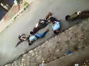 مواطنون بتعز بعد إعدامهم من قبل مليشيا المخلافي
